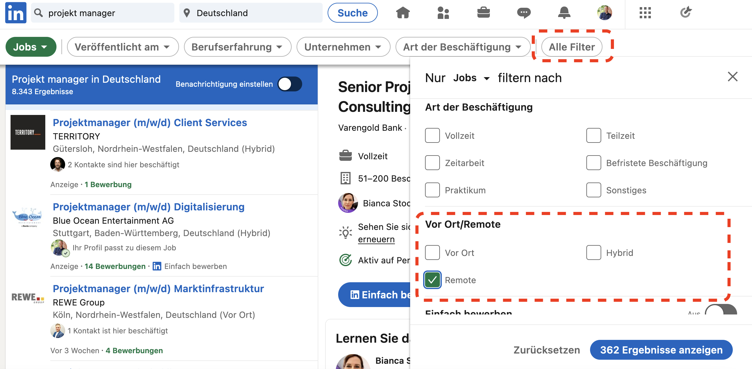 Remote Work Job finden via LinkedIn | Jobsuche Filter