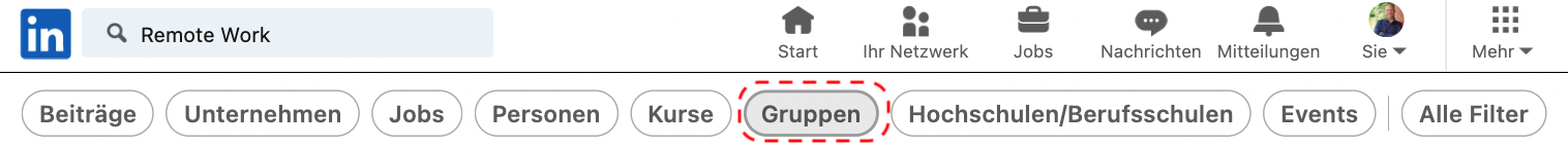 LinkedIn suche nach Gruppen