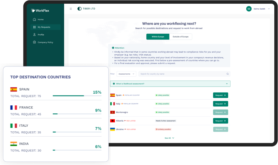 WorkFlex für risikofreie Workations & Remote Work | WorkFlex Dashboard